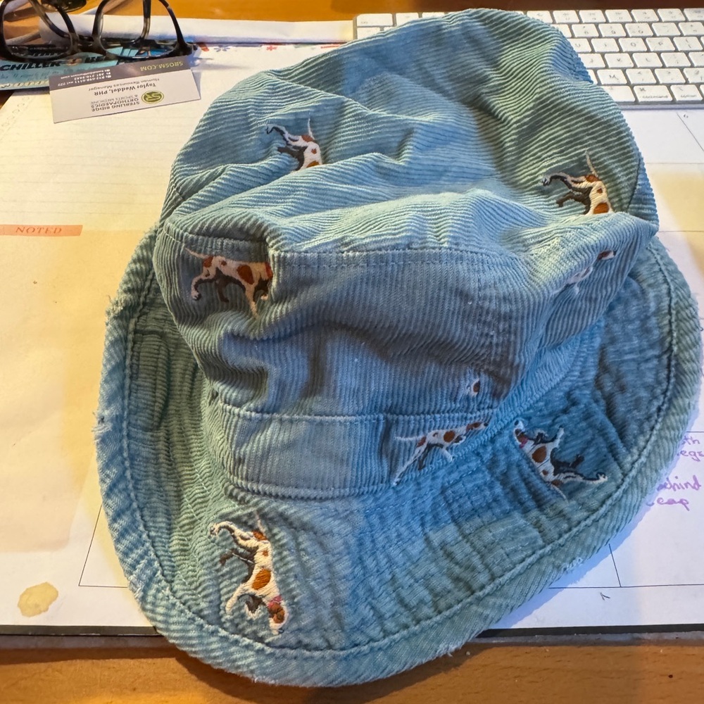 J. Crew Blue Denim Bucket Hat with Unique Pins